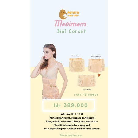 MOOIMOM 3in1 Postnatal Recovery Breathable Corset Korset Pelangsing Pasca Melahirkan (1 set isi 3)