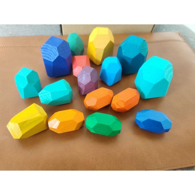 wooden stone building blocks mainan montessori