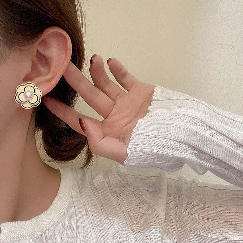 Agustina Anting Kamelia Elegan Manis Mutiara Stud Earrings925 Perak Jarum Fashion Perhiasan Drop Oil Women Earrings
