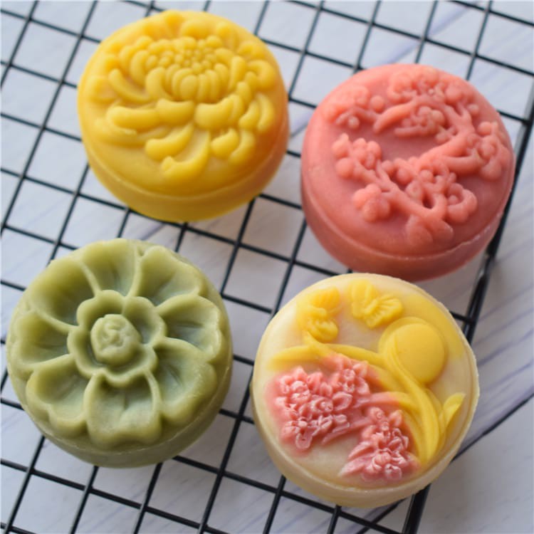 (4pc) cetakan kue bulan 2020 (63gr) mooncake press mold bulat - bunga FLOWER 4