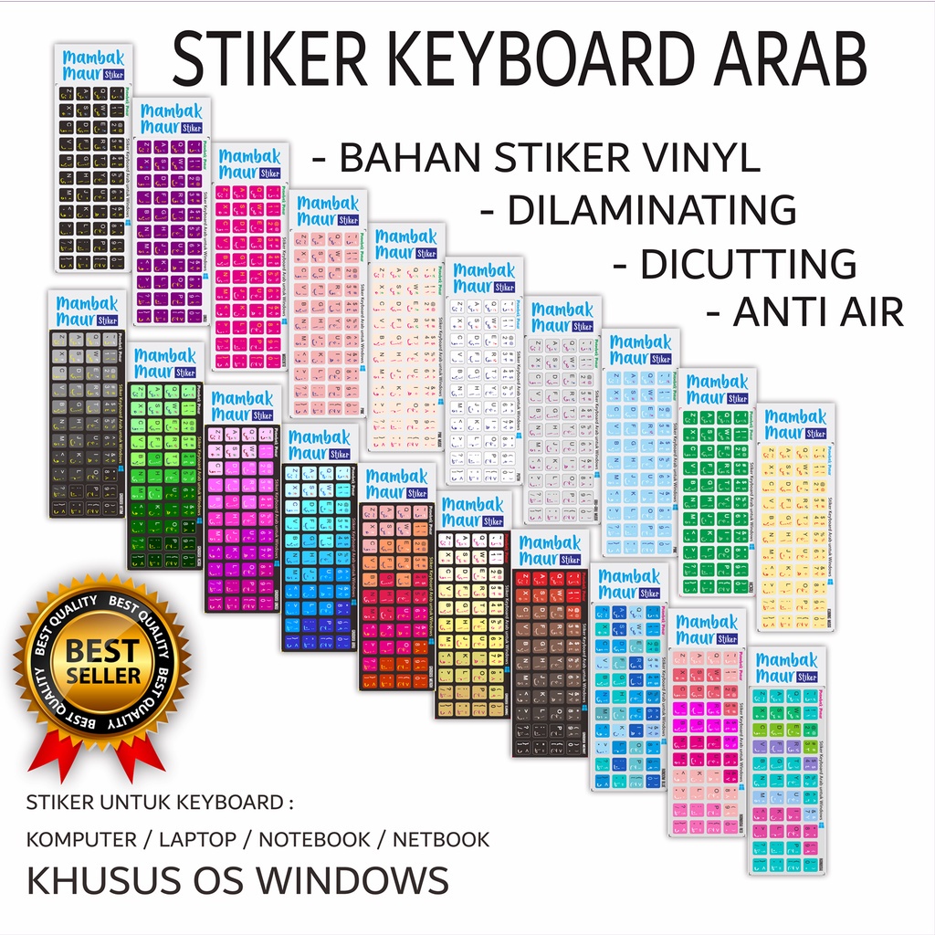 STIKER KEYBOARD ARAB ANTI AIR STICKER ARABIC WARNA WARNI GRADASI DICUTTING DAN DILAMINATING