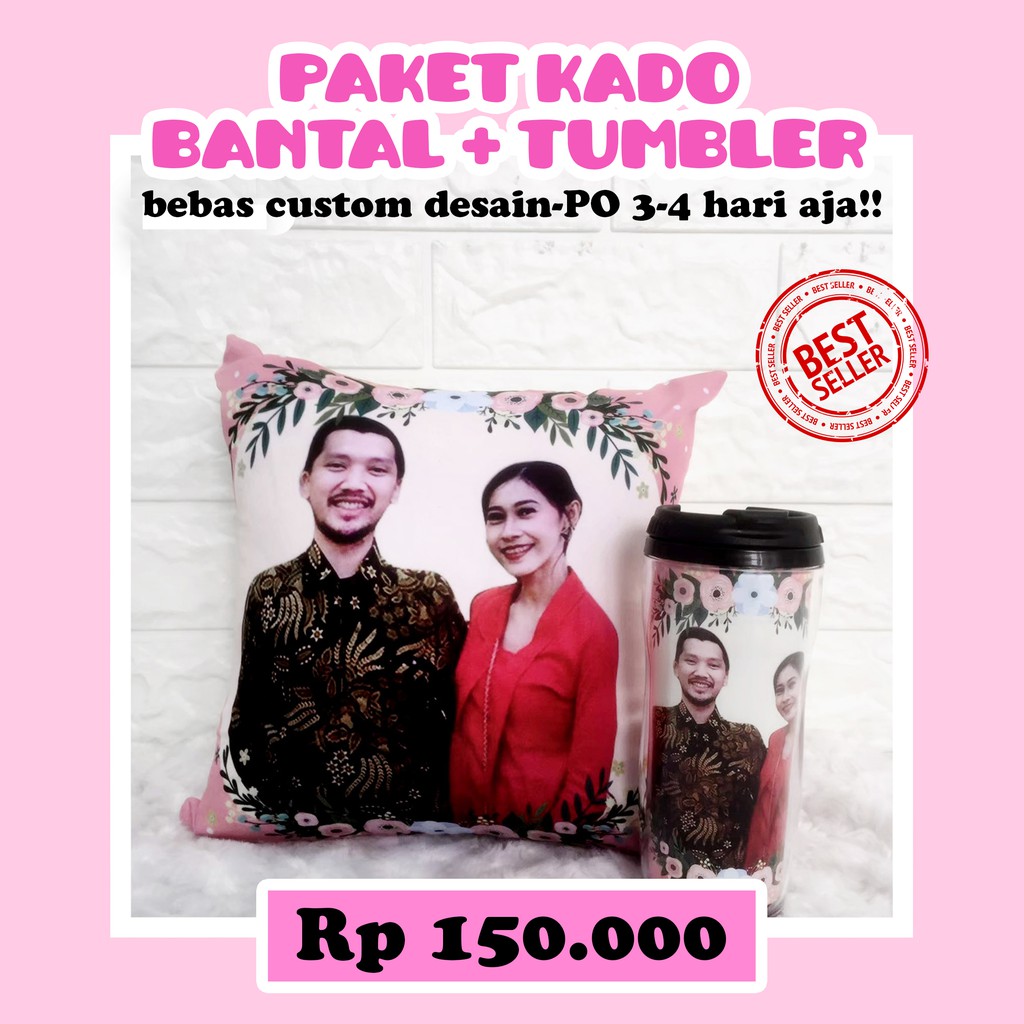 PAKET BANTAL & TUMBLER KADO/HADIAH/SOUVENIR CUSTOM UNIK LUCU  WISUDA/ULANG TAHUN/WEDDING/NIKAH