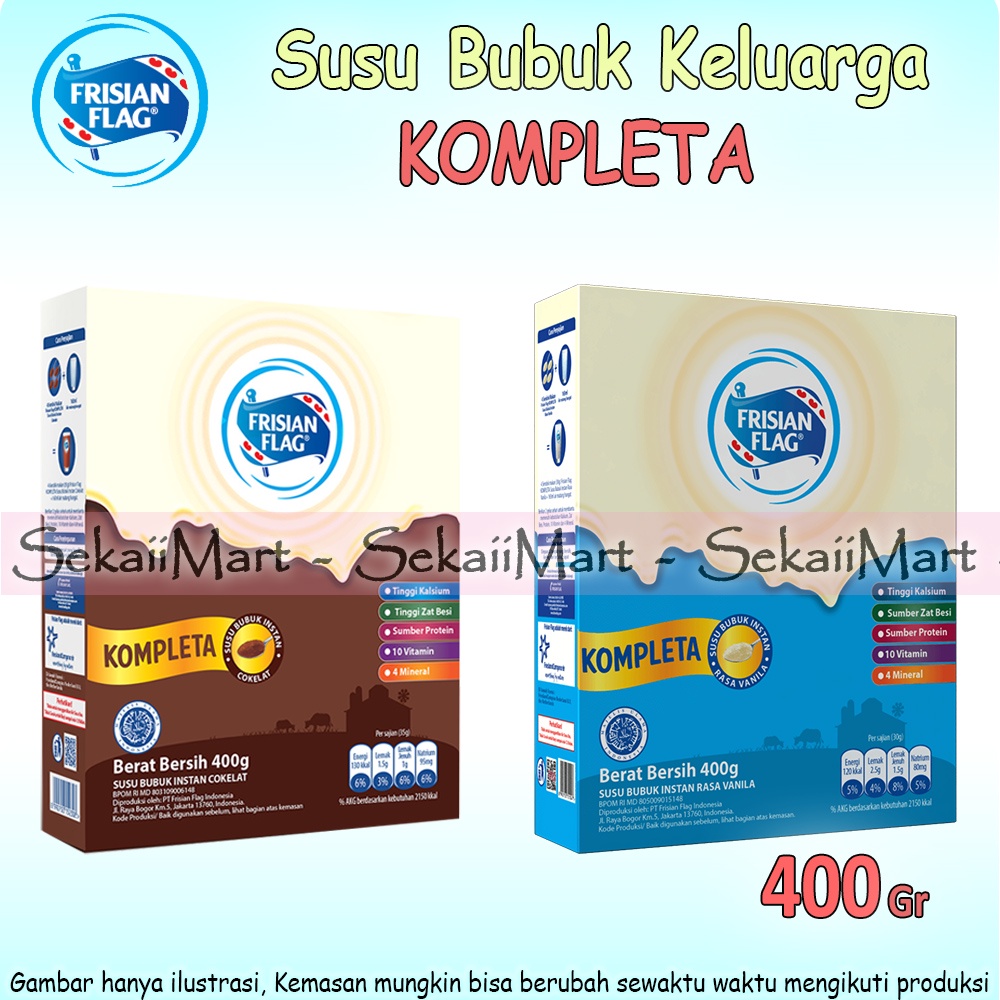 

FRISIAN FLAG Kompleta 400 Gr - Susu Bubuk Keluarga Rasa Vanilla / Cokelat - 400g