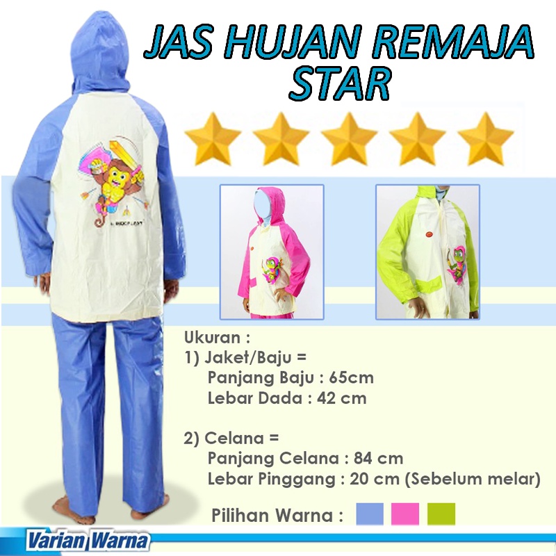 Jas Hujan Setelan Anak Remaja ,anak anak ,Perempuan dan Laki laki Star Jaket Celana Satelan Pria Wanita Indoplast / Jas Hujan Anak Motif Karakter / Perlengkapan Berkendara