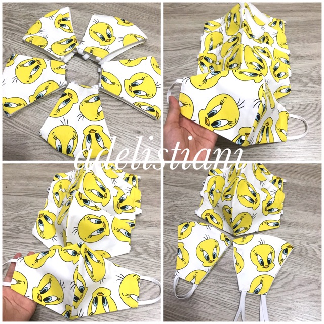 masker kain tweety putih (earloop & headloop )
