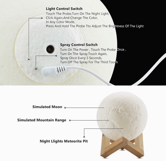 humidifier / diffuser moon / lampu bulan