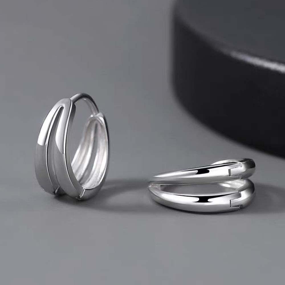 Mxbeauty Pria Hoop Earrings Rock Roll Simple Multi-layer Warna Perak Lingkaran Ganda Bulat Geometris Telinga Studs