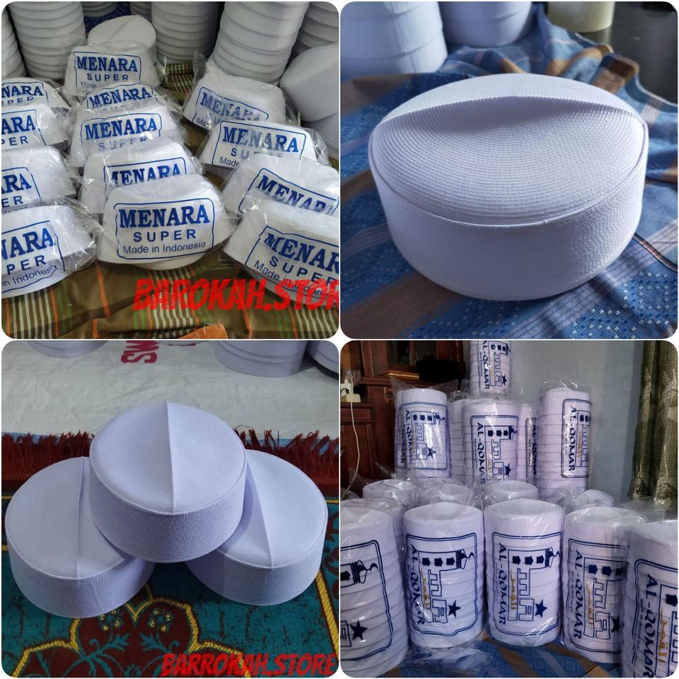 Peci Batok Peci Haji Peci Putih/ Kopiah Putih Songkok Habib MENARA EXCLUSIVE 6cm Peci Habib Bahar Kw