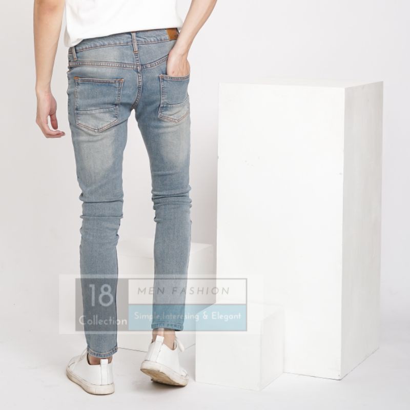 Celana jeans pria blue retro / biru telor asin soft jeans bagus murah berkualitas PREMIUM (JPJ009)