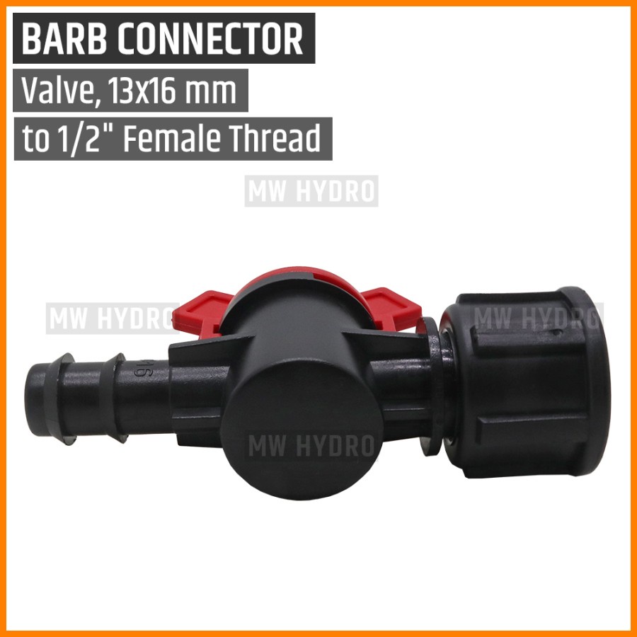 Barb Valve 1/2 inch Drat (Female/Betina) ke Selang PE 16 mm / 13 mm