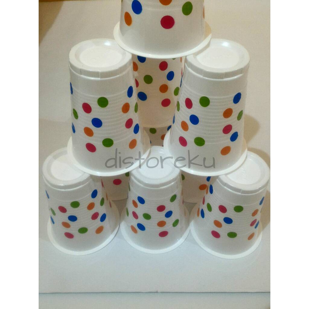 gelas plastik bola ondel polkadot rainbow cup 200ml