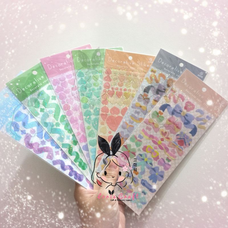 

LC Deco Stickers Polaroid Kpop POP Cute Lucu Heart Bear Pita Confetti Ribbon Blink Glitter 1 sheet