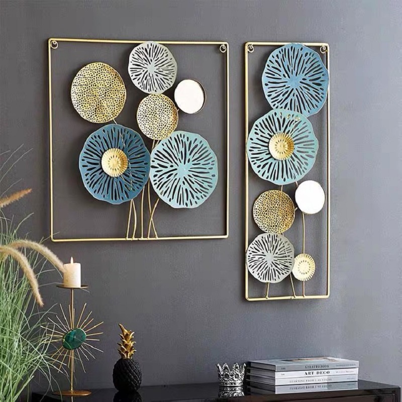 Wall Decor Hiasan Dinding Iron Flower Besi Kaca Metal Gold Modern Decoration