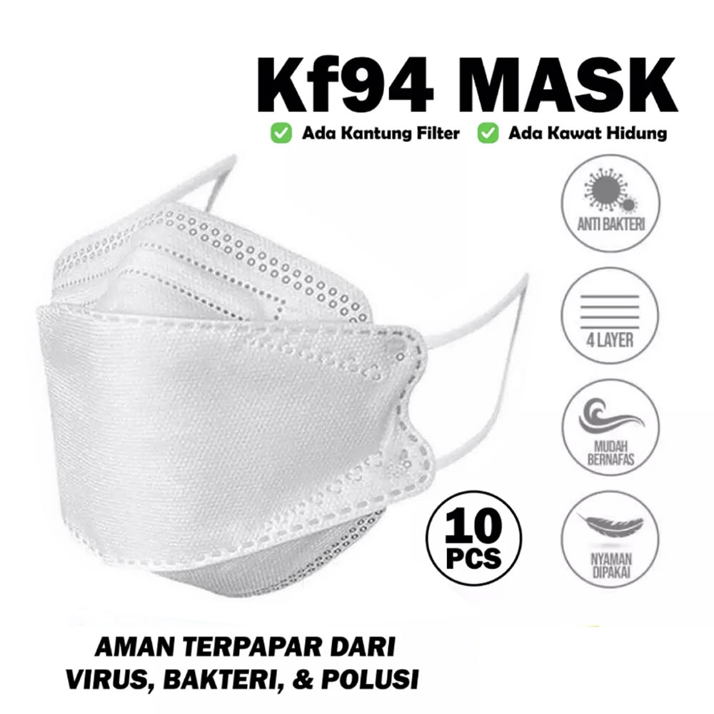 Masker KF94 4 Ply Disposable Face Mask Kesehatan Korea Kpop 4Ply (1 pack isi 10 pcs)