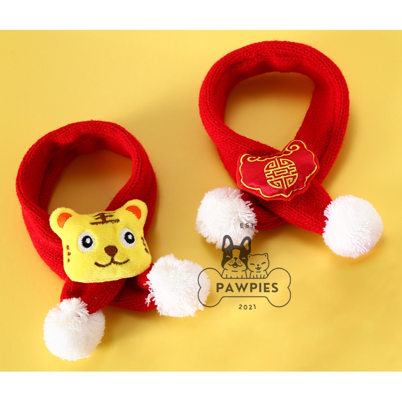 Scarf Aksesoris Leher Syal Anjing Kucing Imlek Chinese New Year CNY Edition Macan Harimau Angpao Hok