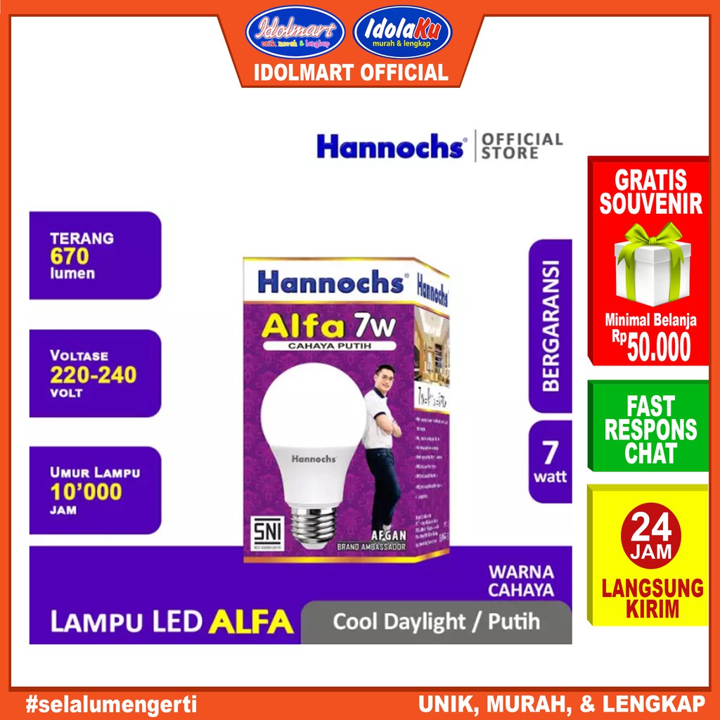 IDOLMART Lampu Hannochs LED Alfa 7 watt Cahaya Putih Bergaransi Resmi Surabaya