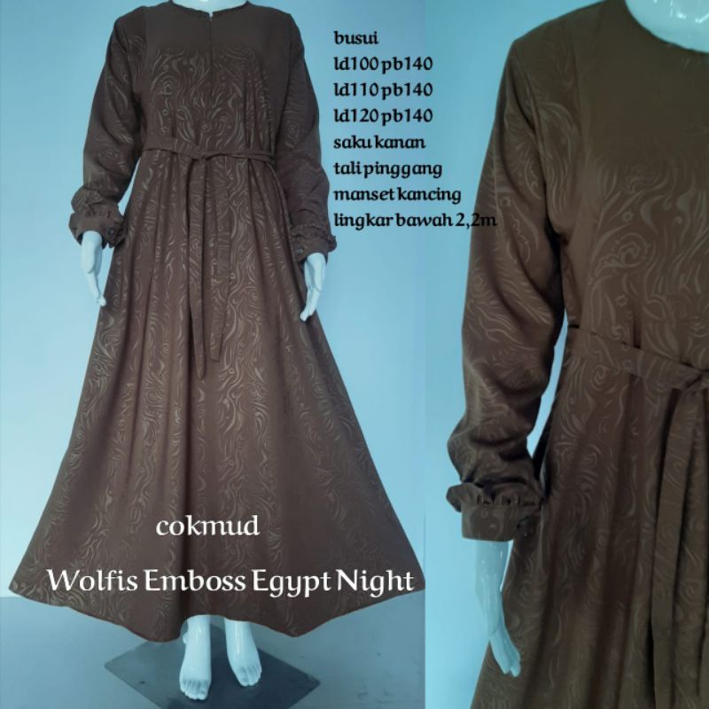 gamis syari wolfis embos motif-cokmud egypt