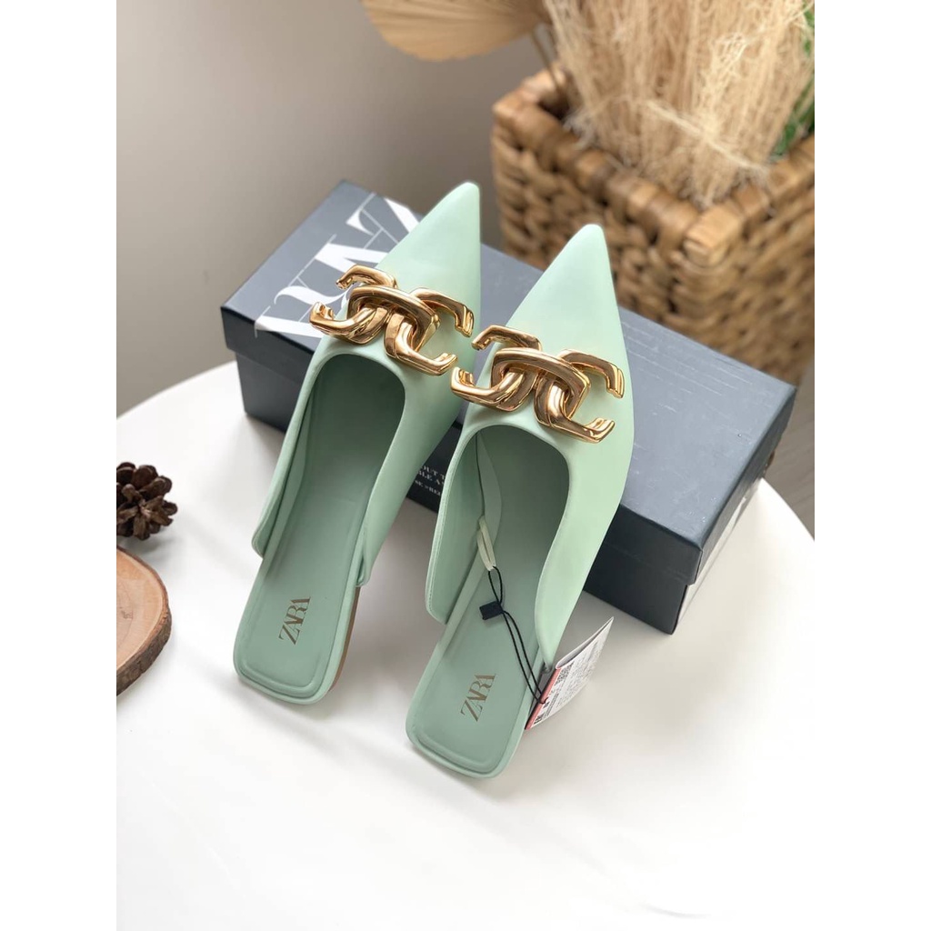 [7.7 Boombastis Sale⚡] - SEPATU WANITA ZS386 FLAT MULES BUCK DETAILS PREMIUM IMPORT