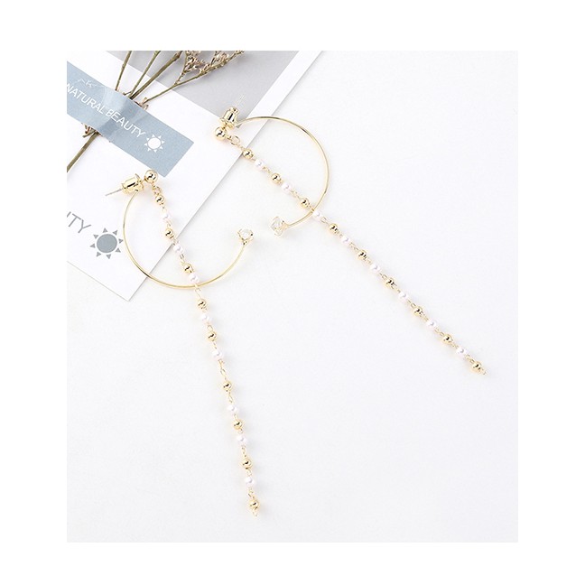 LRC Anting Tusuk Fashion Gold Plated Gold-tone Semi-circular Fringed S925 Silver Needle Earrings Y62