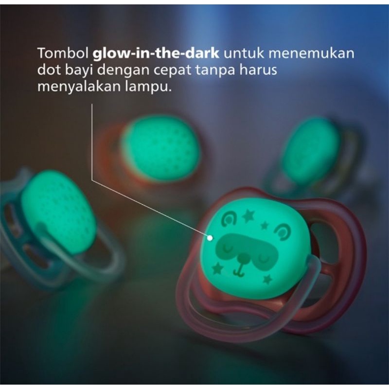 Philips Avent Soother Air Night Time 0-6 M Glow In The Dark (SCF376) - Dot Empeng Bayi ( Pacifier)