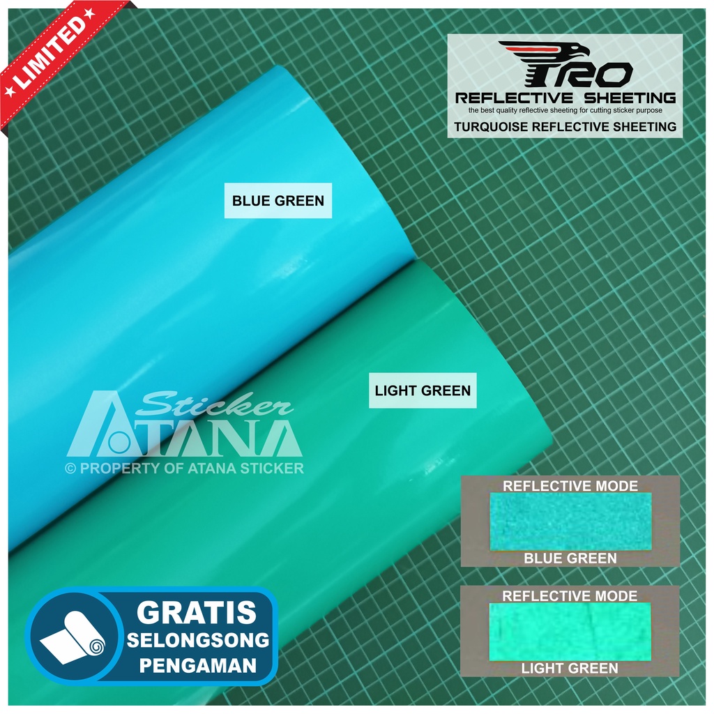 Bahan Stiker Cutting Tosca Pro Reflective Sheeting Skotlet Nyala Turquoise Printing Sticker Material Scotchlite Scotlet Reflektif Sechotlite Memantulkan Cahaya Flash Malam Hari Mata Kucing Prolite Mesin Plotter