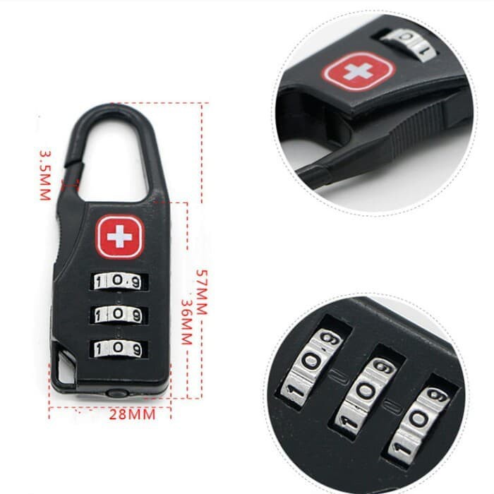 Gembok TRAVELLING HANGOUT SWISS / Gembok Portable KODE DIGIT ANGKA MURAH / Gembok Hitam SWISS MURAH / Gembok Portable SWISS HITAM RINGAN DAN KUAT / GEMBOK JALAN - JALAN MERK SWISS / GEMBOK KODE TIGA ANGKA PORTABLE  SWISS MURAH / GEMBOK HITAM COMPACT SWISS