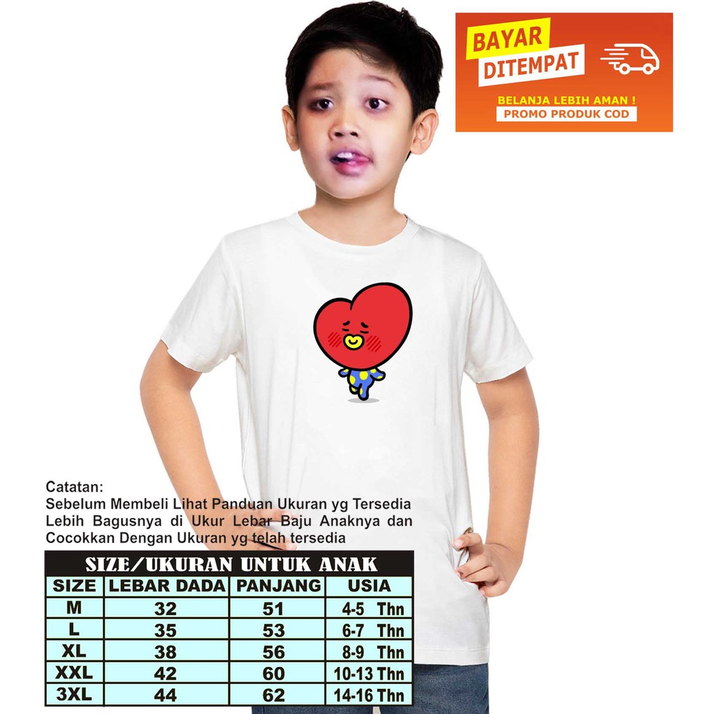 Baju Kaos Anak Laki-Laki BT21 TATA BTS / Caracter Kpop T-shirt / Kaos anak Pria / Baju Anak