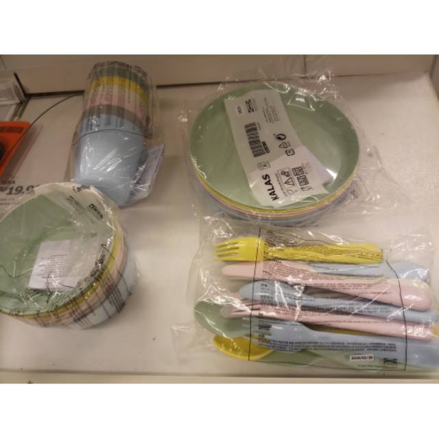 Ikea kalas Warna Baru set 6 piring 6 mangkok 6 gelas 4 garpu sendok garpu bahan aman buat baby
