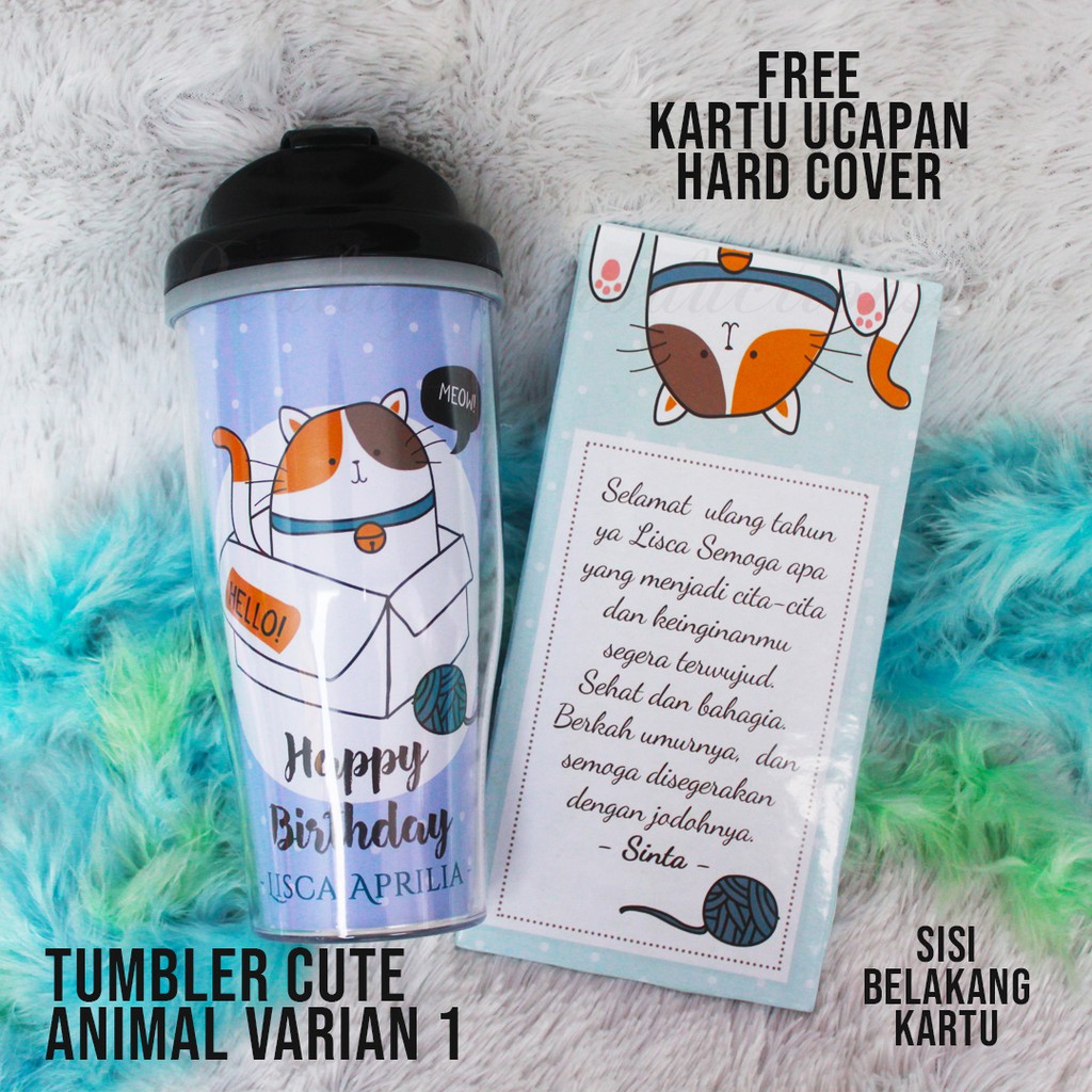 Tumbler Cute Animal Untuk Hadiah Ulang Tahun FREE Kartu Ucapan Hardcover