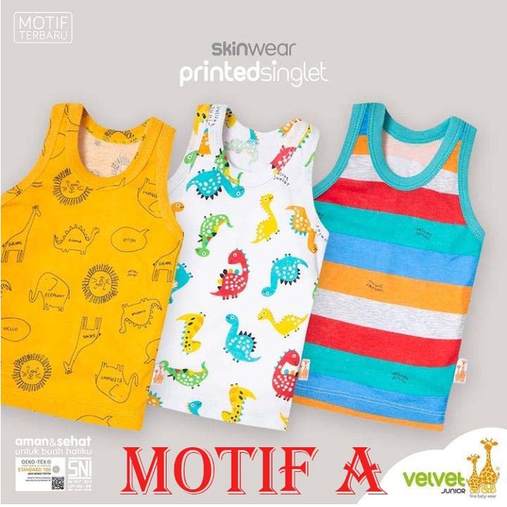 3pcs Singlet VELVET Oblong Kutung Print Motif Terbaru Adem Singlet Kaos dalam Anak Bukan Libby