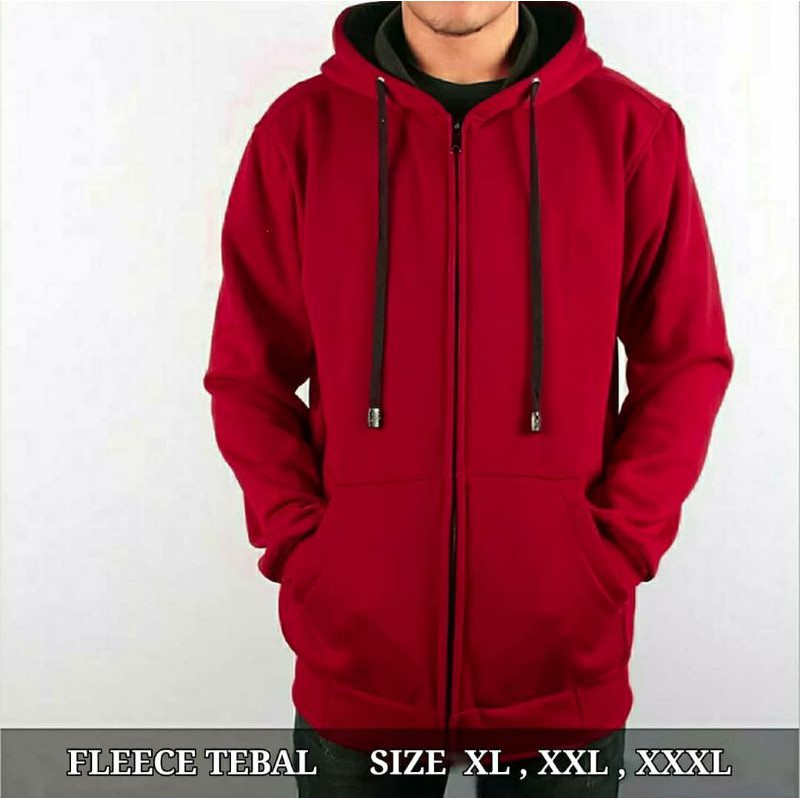 JAKET Jumbo Pria Wanita Big Size Hoodie Oversize Murah XL XXL XXXL Zipper Polos Cewek Cowok Premium-Marun