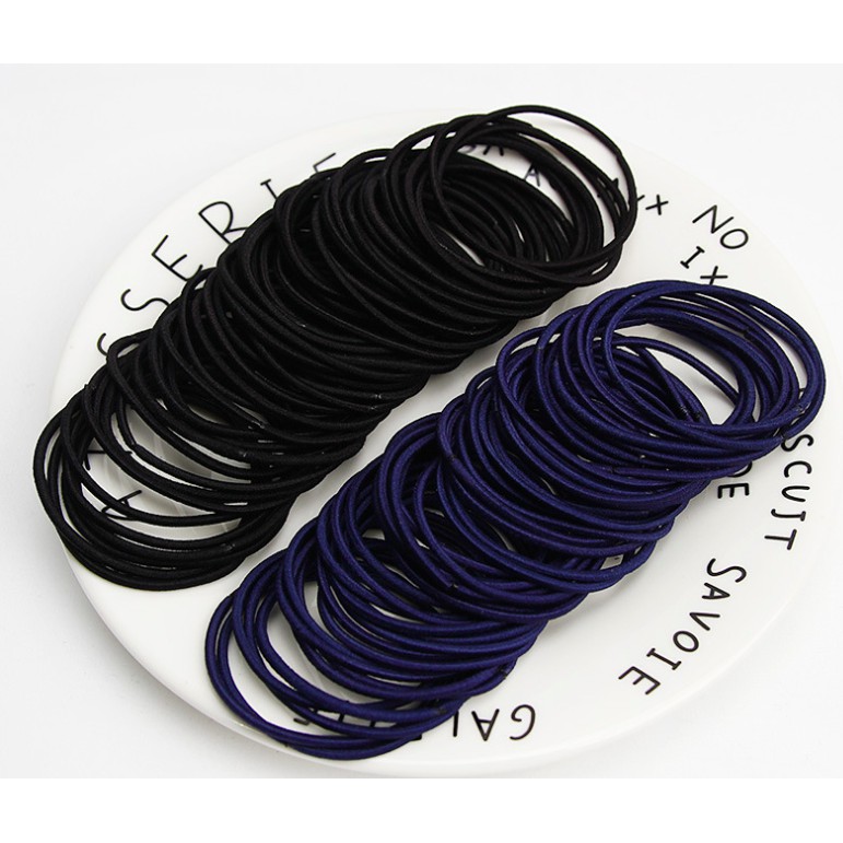 Ikat Rambut Korea I Can Swim isi 100 pcs Warna Warni DAPET POUCH-BLACK + DARK BLUE