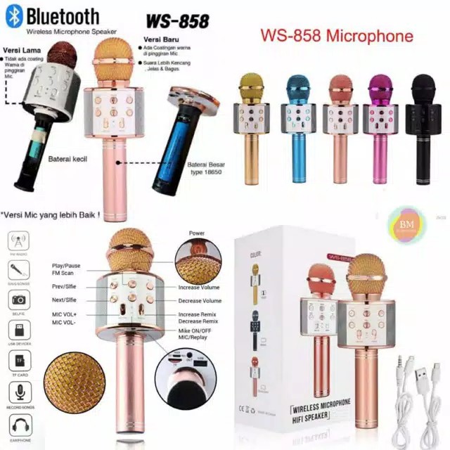 PROMO! MIC WS858 Microphone Karaoke Bluetooth Mic Speaker Mikrofon Wireless Portable