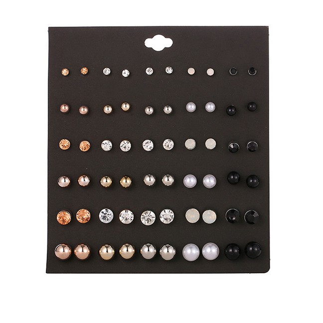 LRC Anting Set Fashion Color Mixing Diamond-pear Geometric Alloy Stud Earring Set 30 Pairs Fashion