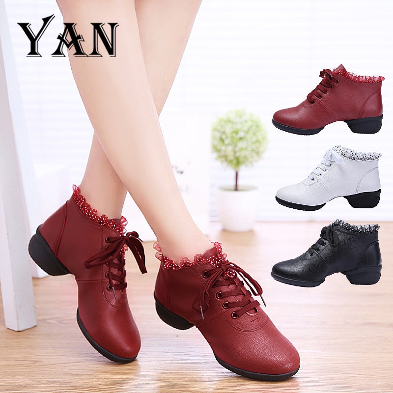 YAN Sepatu Dance Wanita Sepatu Dansa Latin/ Line Dance Semi Boots Renda Terbaru