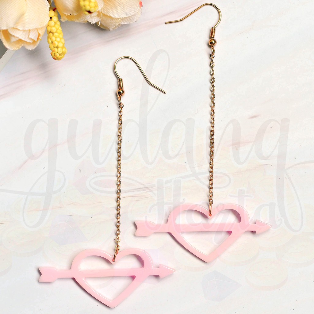 Anting Panjang Love Arrow Heart Pink Lucu Unik GH 203125