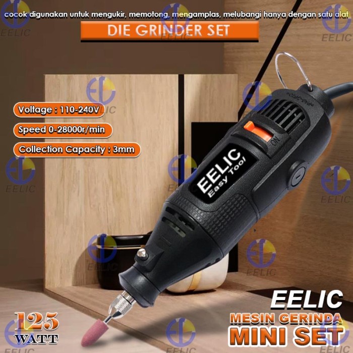 EELIC MEG-J125 Mesin gerinda mini set die grinder 3mm lengkap dengan s
