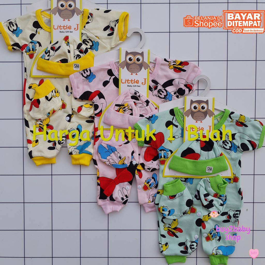 Jumper bayi baju kodok bayi set topi dan sarung kaki LITTLE J Kartun series 0-3 Bulan 1 PCS
