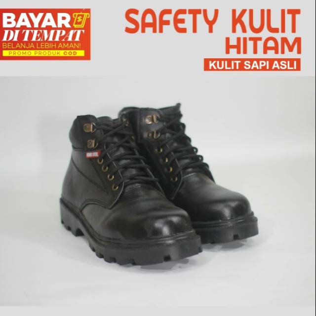 Sepatu Safety King Steel Hitam / Sepatu Boots Asli Kulit Halus