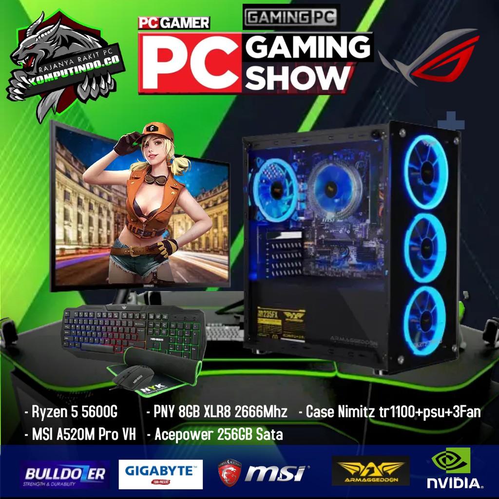 PC gaming editing Fullset AMD RYZEN 5 5600G Ram 8GB SSD 256 GB Siap Pakai LED 19inch ssd  ryzen 5 36