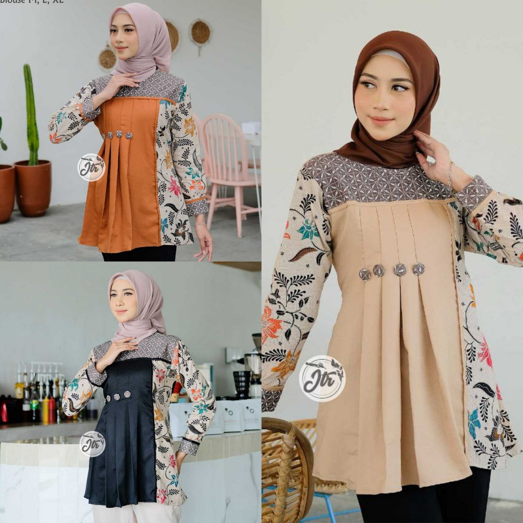 Baju Batik Wanita Modern M L XL XXL Atasan Batik Kerja Wanita Blouse Batik Kantor Baju Wanita Batik Modern Seragam Batik