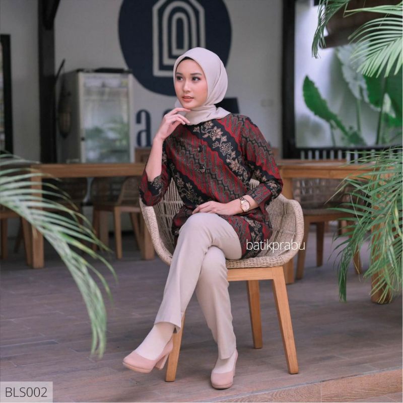 Batik kemeja pria lengan panjang lapis furing bahan katun premium size reguler prg merah hitam