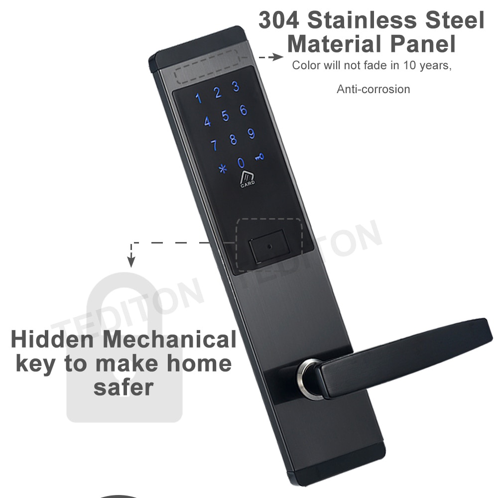 Gagang Pintu Elektrik Intelligent Password Tapping Key Card Door Unlock Right Open - T20 - Black