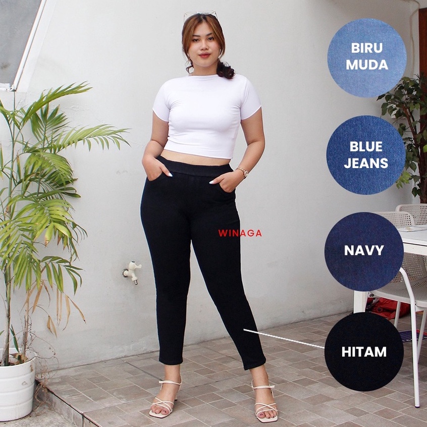 WINAGA- Legging Jeans Super Jumbo Wanita Stretch Pinggang Karet