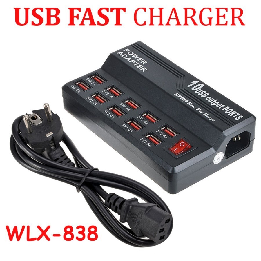 Usb Fast Charger 10 Port USB Power Adapter Max output 12A WLX-838 New