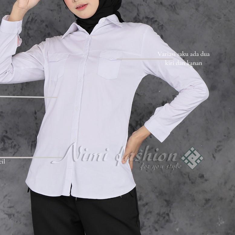 ➻ Kemeja Putih Polos Wanita Kantong dua / Kemeja Kerja Wanita Lengan Panjang / Kemeja Formal Wanita