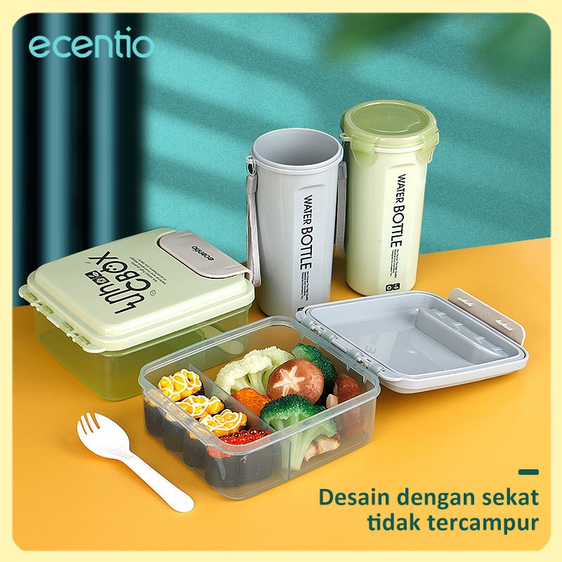 FOODI lunch box anak set anti tumpah 3 pcs 1000ml botol minum 500ml tas bekal makanan/Tempat makan anak set 2 grid/botol minum anak/tas bekal makanan/Free Sendok/BPA free