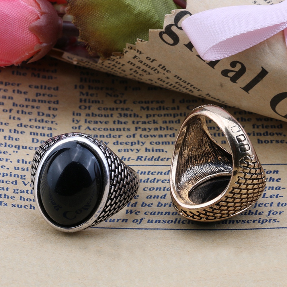 Hu Hu Hu Hu Hu Alat Bantu Pasang Kacamata♡ Cincin Batu Permata Imitasi Bentuk Oval Besar Gaya Vintage Punk Gothic Untuk Pria