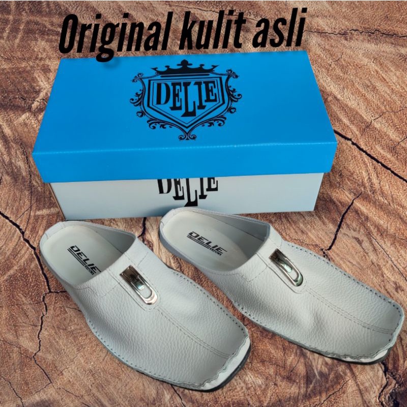 Sepatu Sandal Pria Bustong Putih Kulit Asli Original