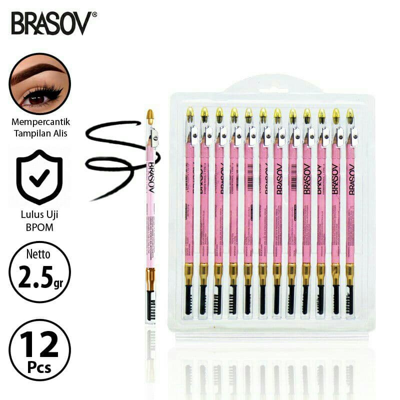 LF - BRASOV Pensil Alis 3 IN 1 + Serutan + Sikat 2.5 GR Eyebrow Pencil TYPE A Pigmented